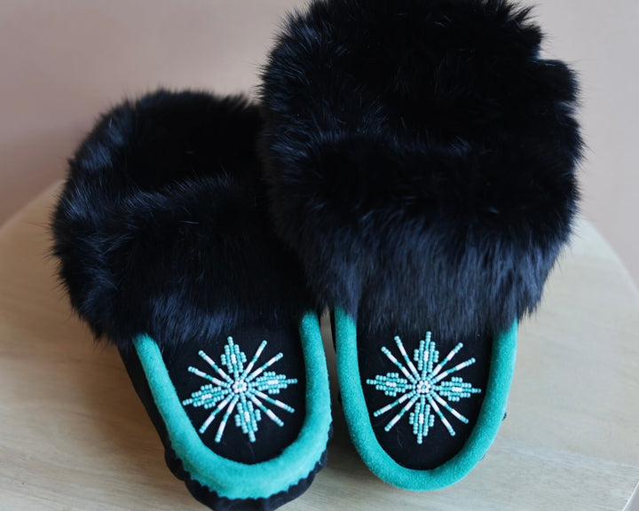 Ironstar Co. Teal & Black Moccasins With Snowflake