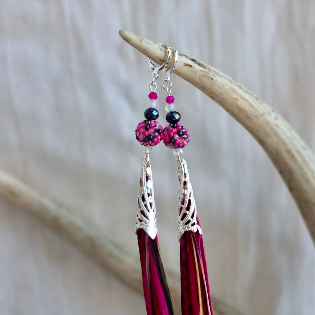 Beaded Blends Fly-Away Rooster Feather Earrings