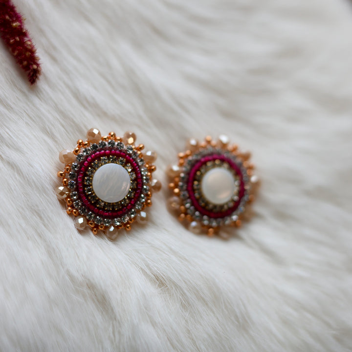 Mercedes G. Round Mother of Pearl Beaded Stud Earrings
