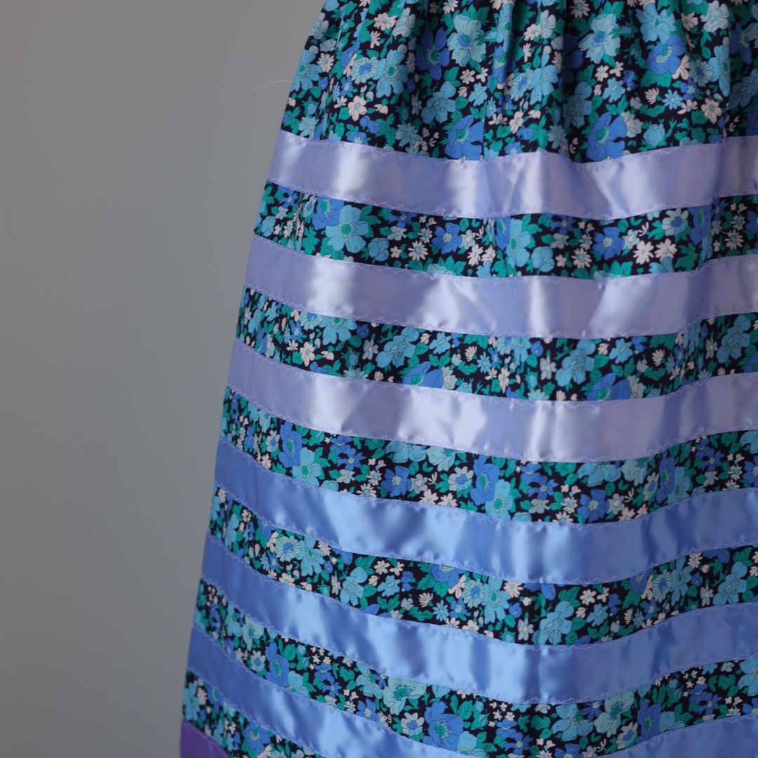 Carol B. Blue Floral Ribbon Skirt