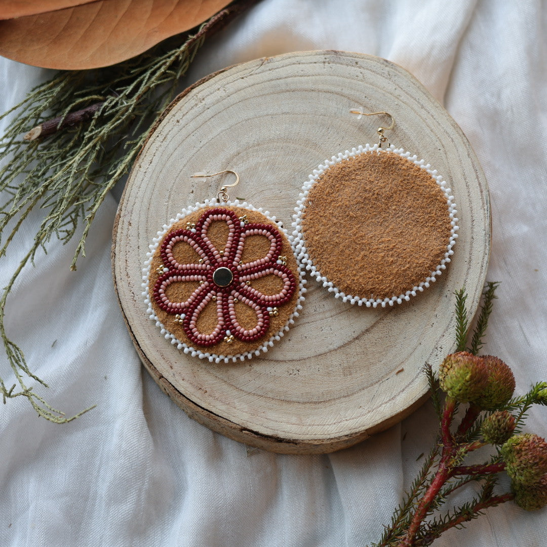 Boreal Forest Beads Floral Beaded Moose Hide Earrings