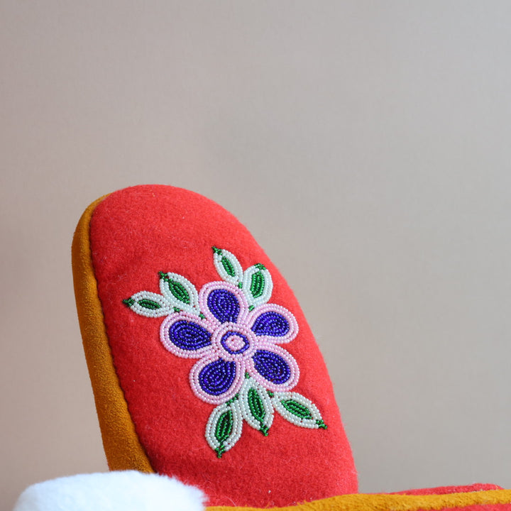 Emily J. Red Felt & Sheep Shearling Moose Hide Mittens