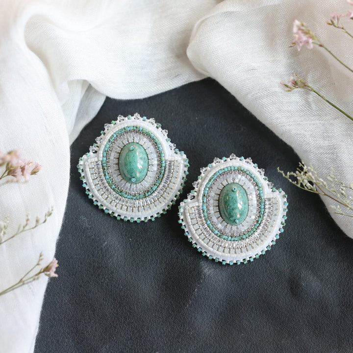 Beth Rose Designs White Turquoise Fancy Banding Earrings