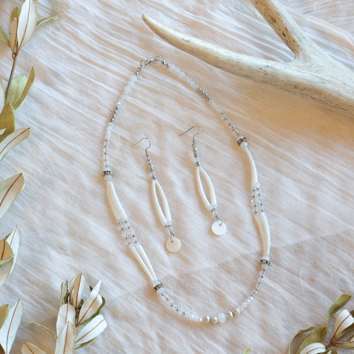 Dee Iyapes Crystal Dentalium Necklace & Earrings