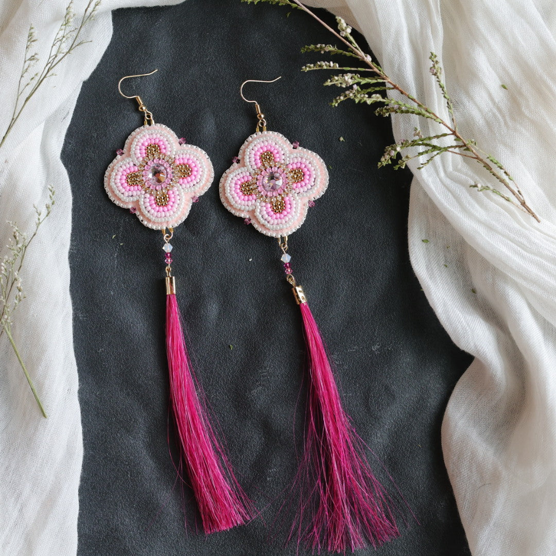 Beth Rose Designs Pink Floral &amp; Horsehair Earrings &amp; Pendant Necklace