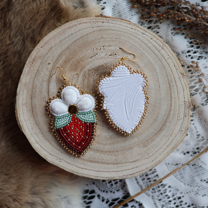 Prairie Sage Beadwork Tufted Blossoming Strawberry Earrings