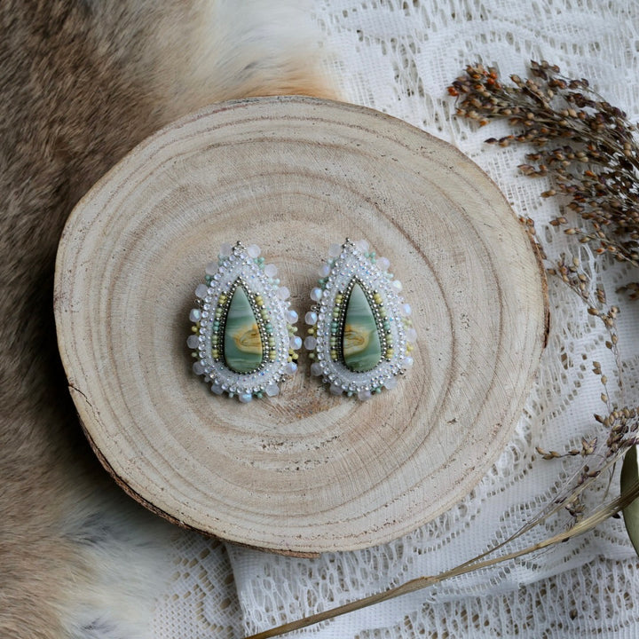 Prairie Sage Beadwork Serpentine Agate Beaded Earrings