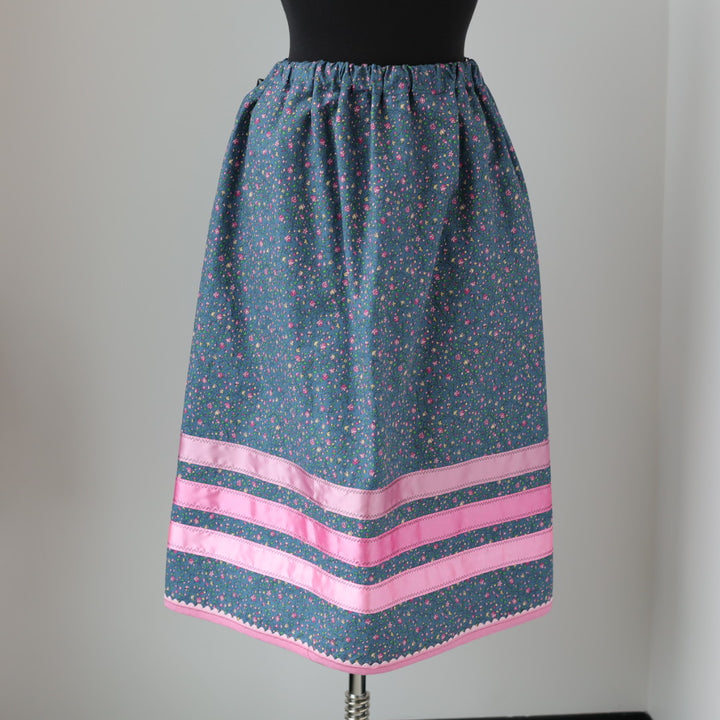 Vi's CREE-ations Slate Blue & Pink Floral Short Ribbon Skirt