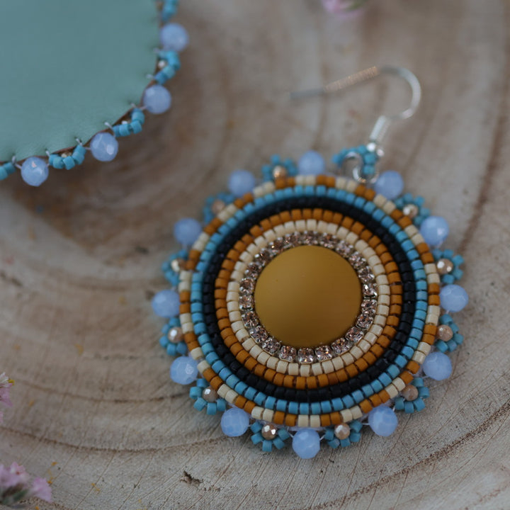 Sweetgrass Woman Creations Mustard Beaded Earrings