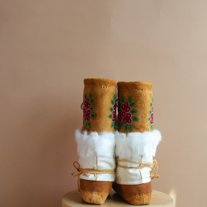 Emily J. Canvas & Fur Red Floral Mukluks