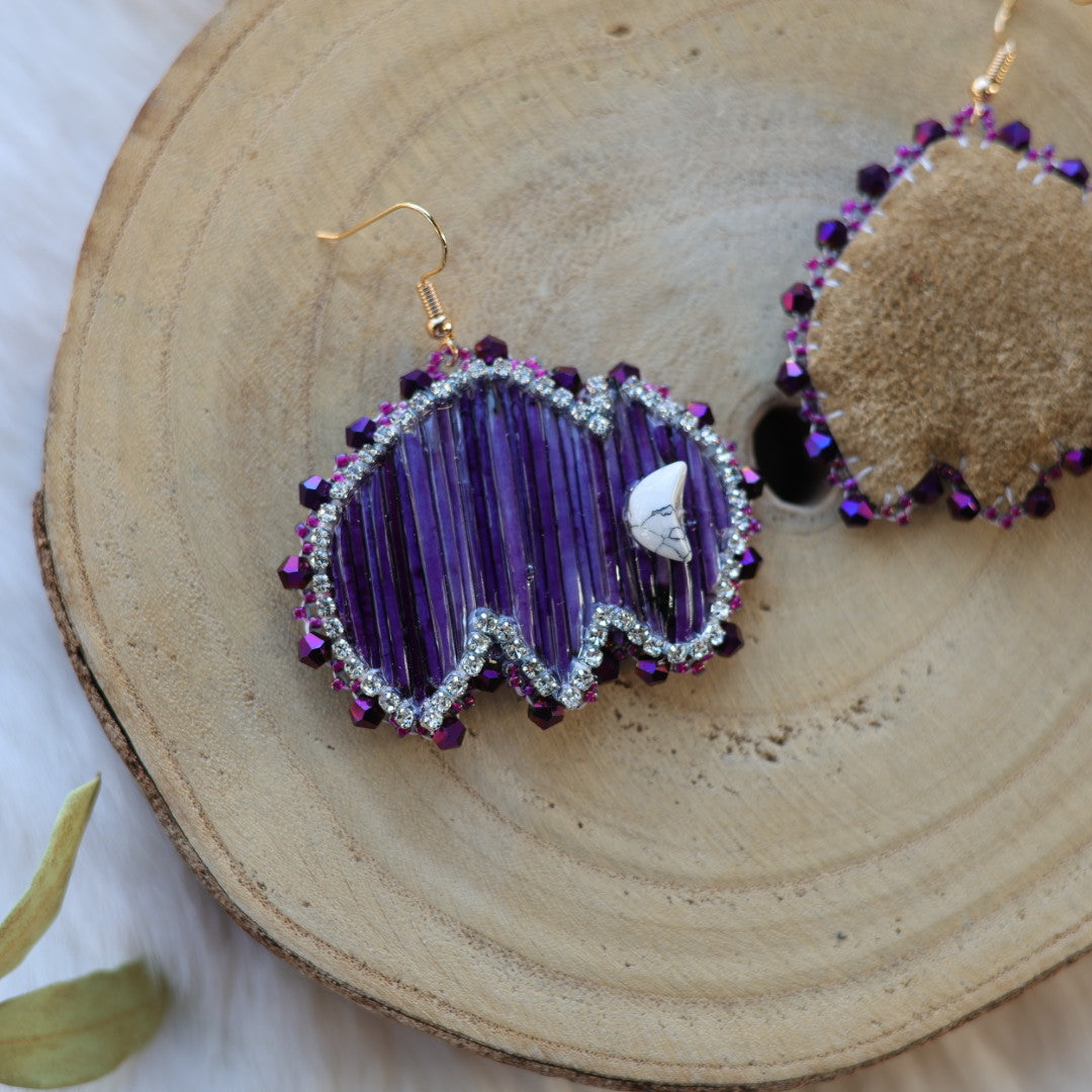 Mercedes G. Purple Quill Bison Drop Earrings