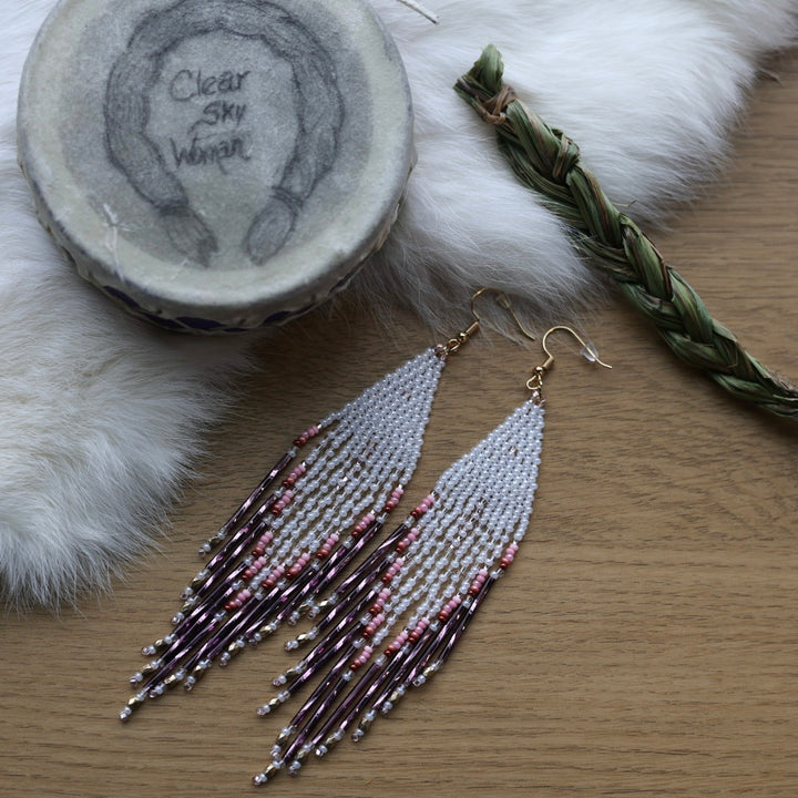 Clear Sky Woman Bugle Fringe Earrings