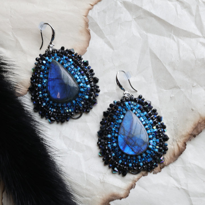 TLee Beads Blue Labradorite & Mink Beaded Convertible Earrings