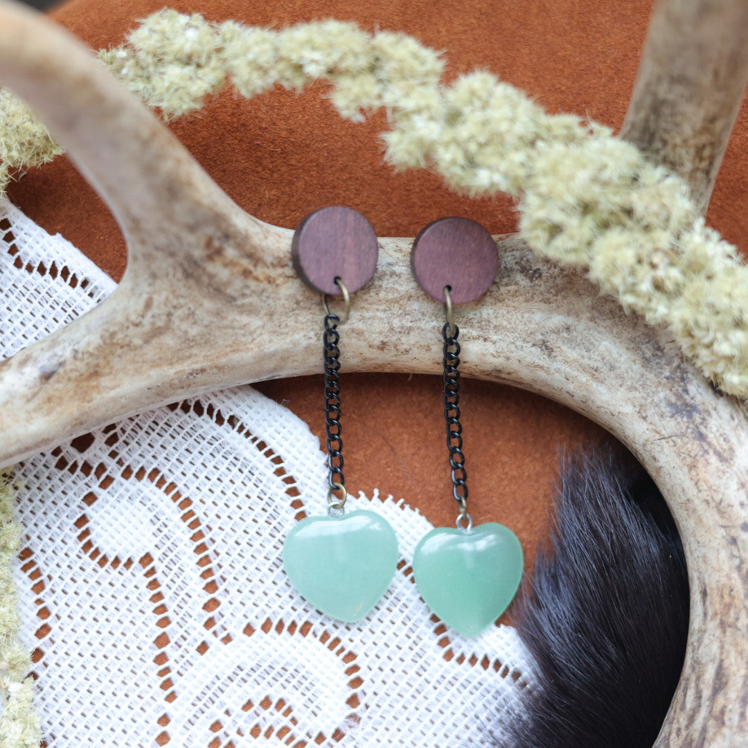 DMD Beadwork Jade Heart Earrings