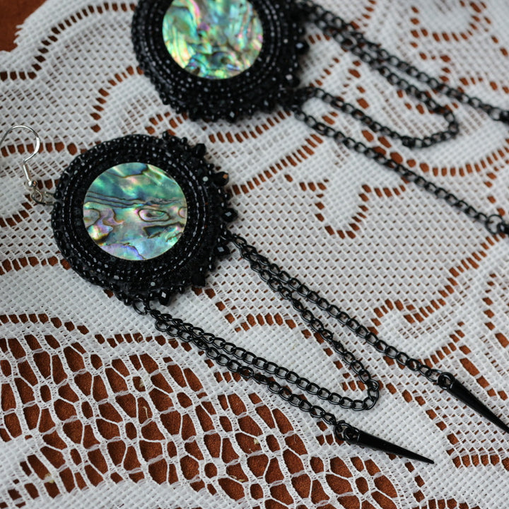 DMD Beadwork Beaded Abalone Earrings with Spikes