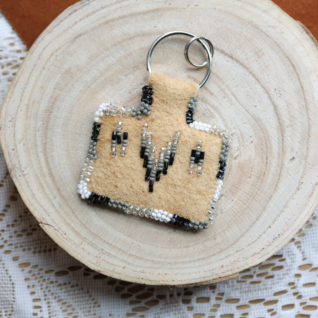 Jeannie A Smoked Moose Hide Beaded Keychain
