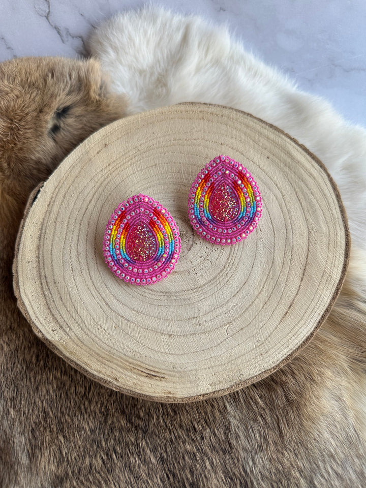 Four Directions Rainbow Teardrop Beaded Earrings