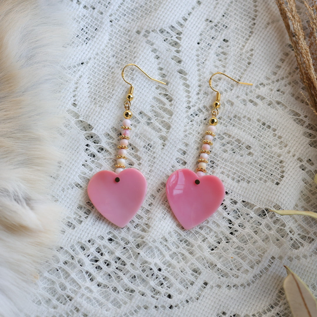 Prairie Sage Beadwork Queen Conch Shell Heart Drop Earrings