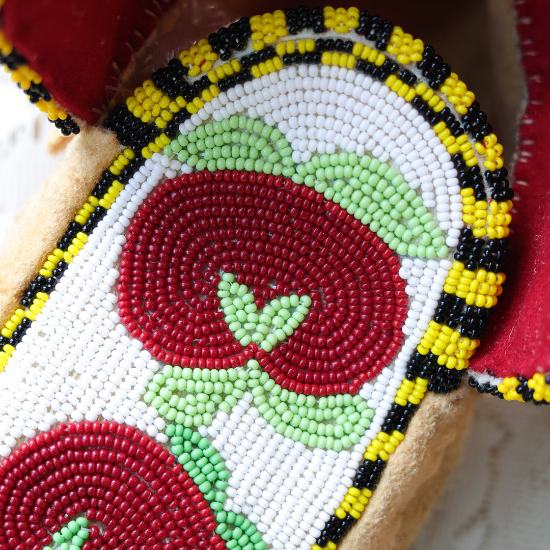 Jeannie A. Traditional Smoked Hide Beaded Apple Moccasins