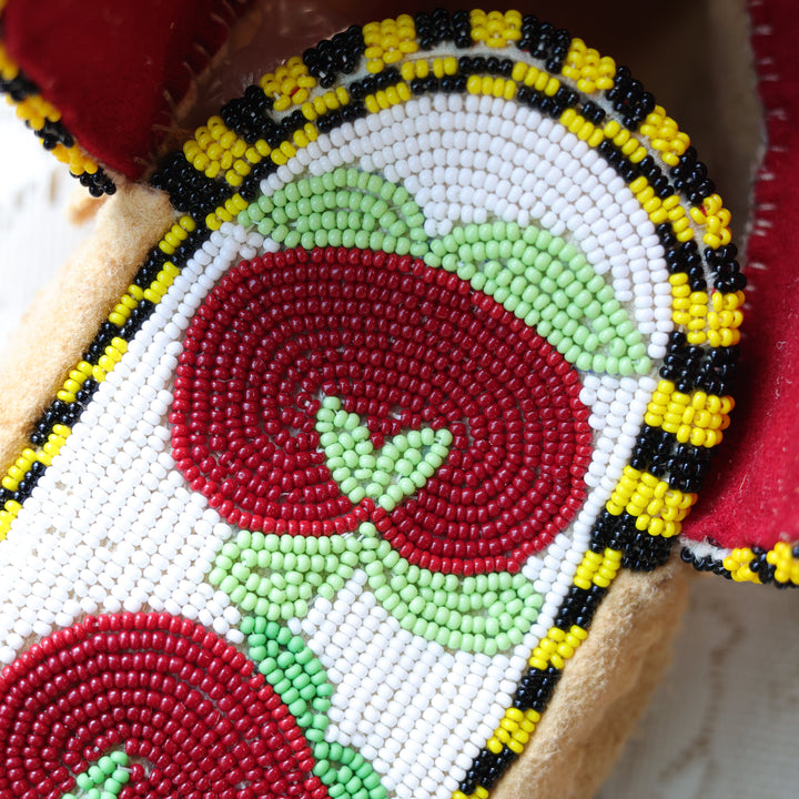 Jeannie A. Traditional Smoked Hide Beaded Apple Moccasins