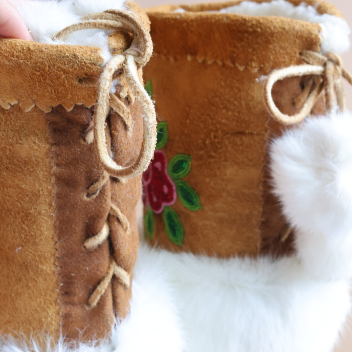 Emily J. Canvas & Fur Red Floral Mukluks