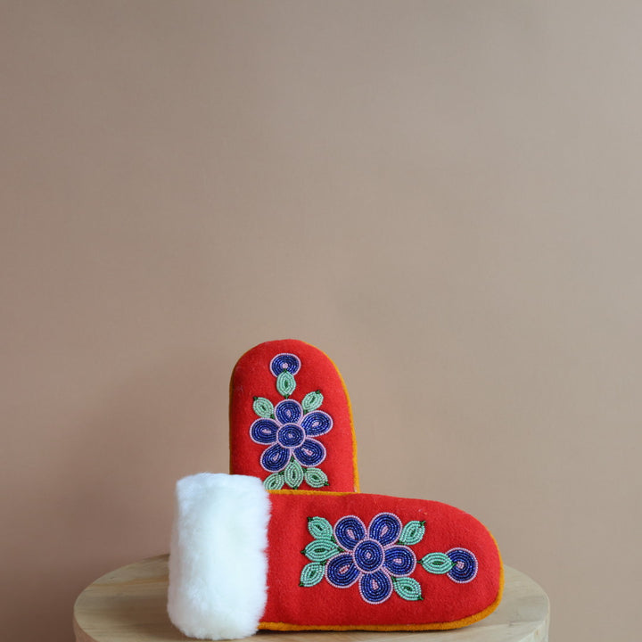 Emily J. Red Felt & Sheep Shearling Moose Hide Mittens