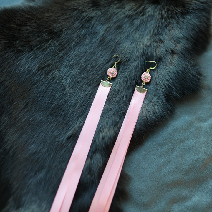 Helen Oro Designs Pink Bead & Ribbon Earrings