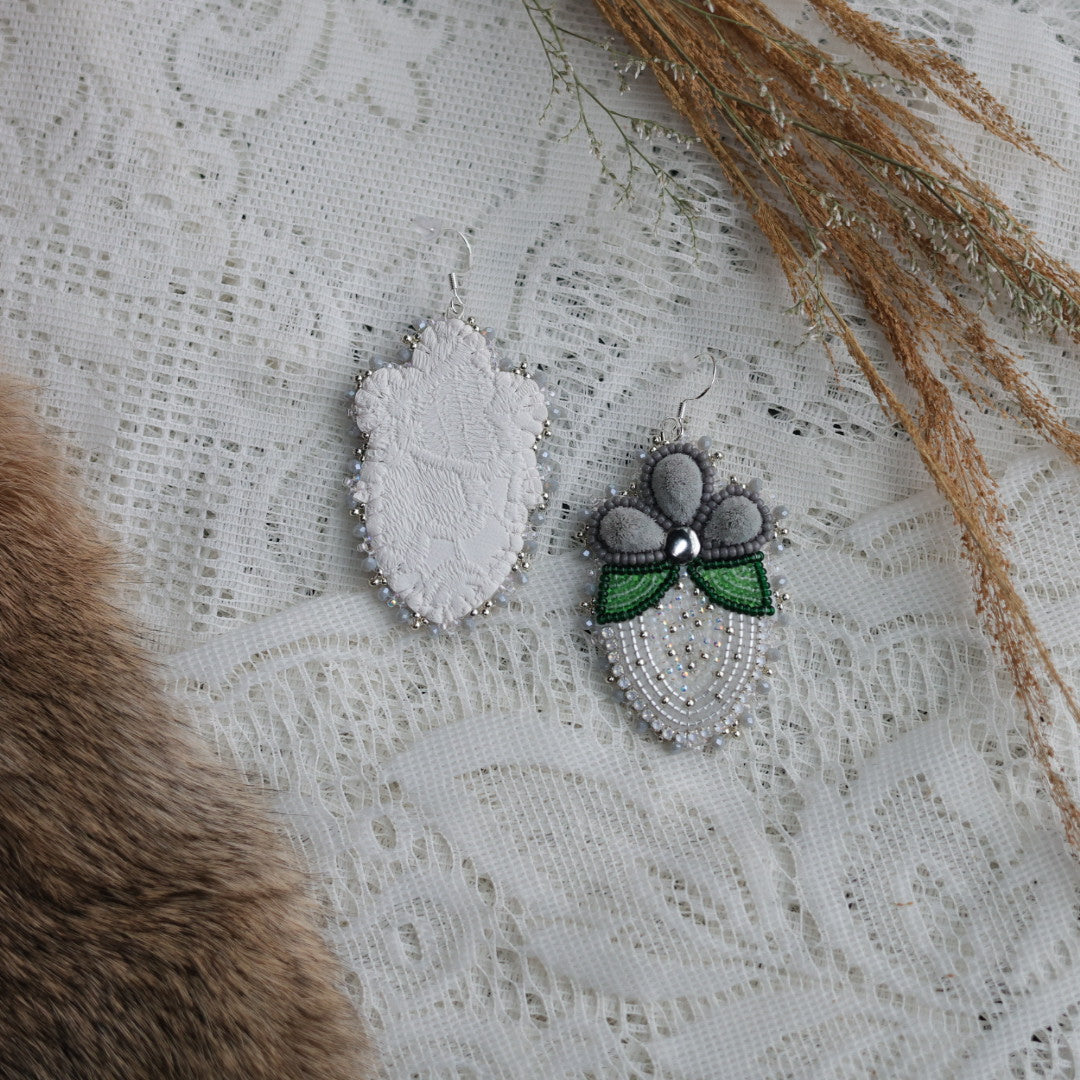 Prairie Sage Beadwork Tufted Blossoming Strawberry Earrings