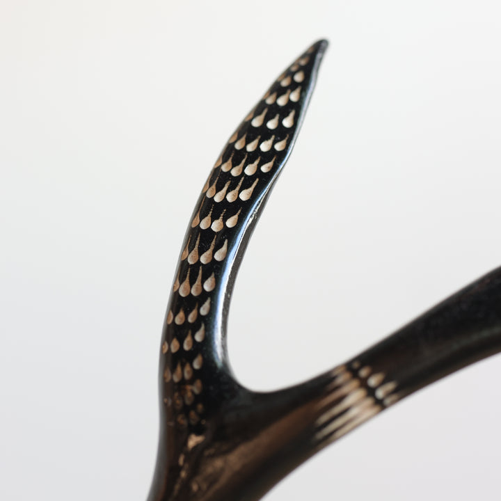 Rob Jerome Medium Loon Antler Carving on Wooden Base