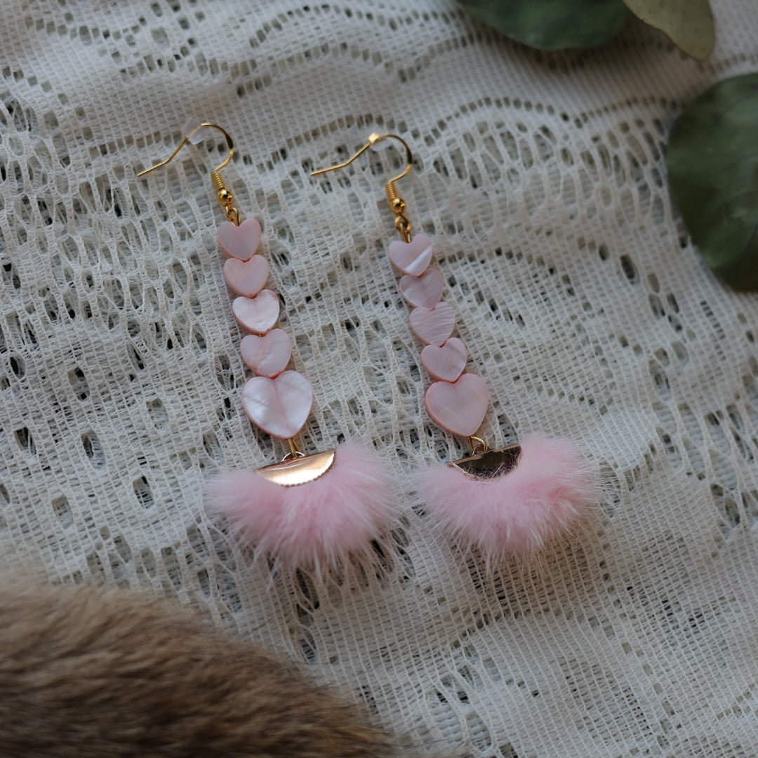 Prairie Sage Beadwork Dyed Mother of Pearl & Mink Drop Earrings