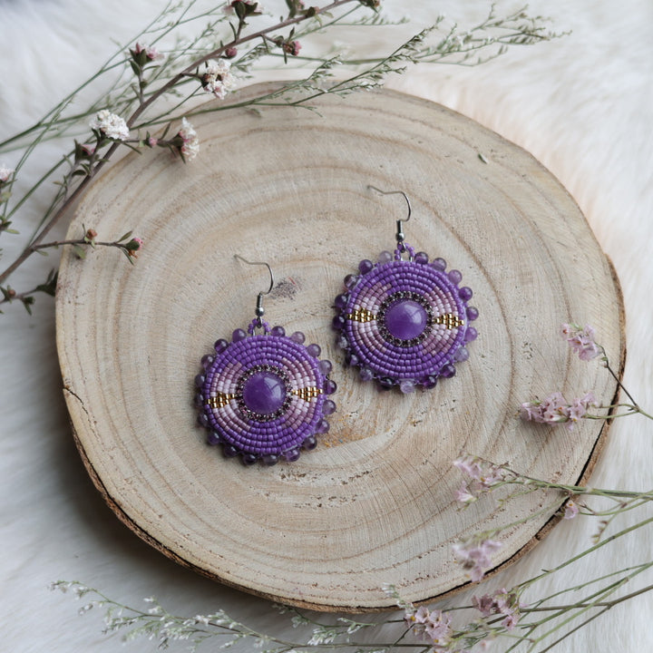 Sweetgrass Woman Creations Amethyst Beaded Earrings