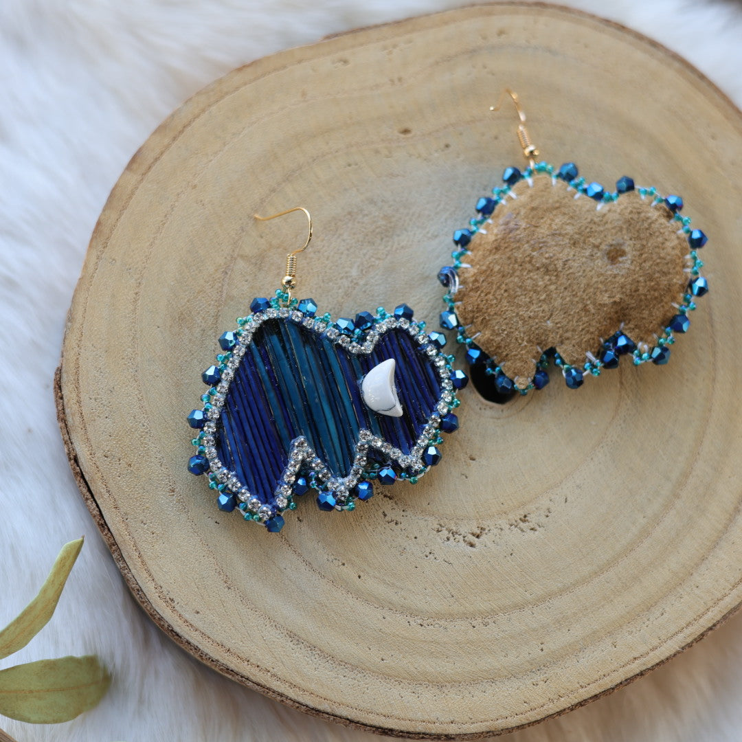 Mercedes G. Moody Blue Quill Bison Drop Earrings