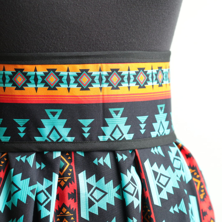 Phoenyx Designs Turquoise & Orange Geometric Ribbon Skirt & Belt