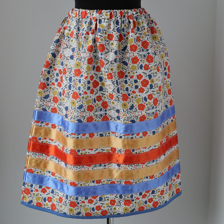 Vi's CREE-ations Blue & Orange Floral Short Ribbon Skirt