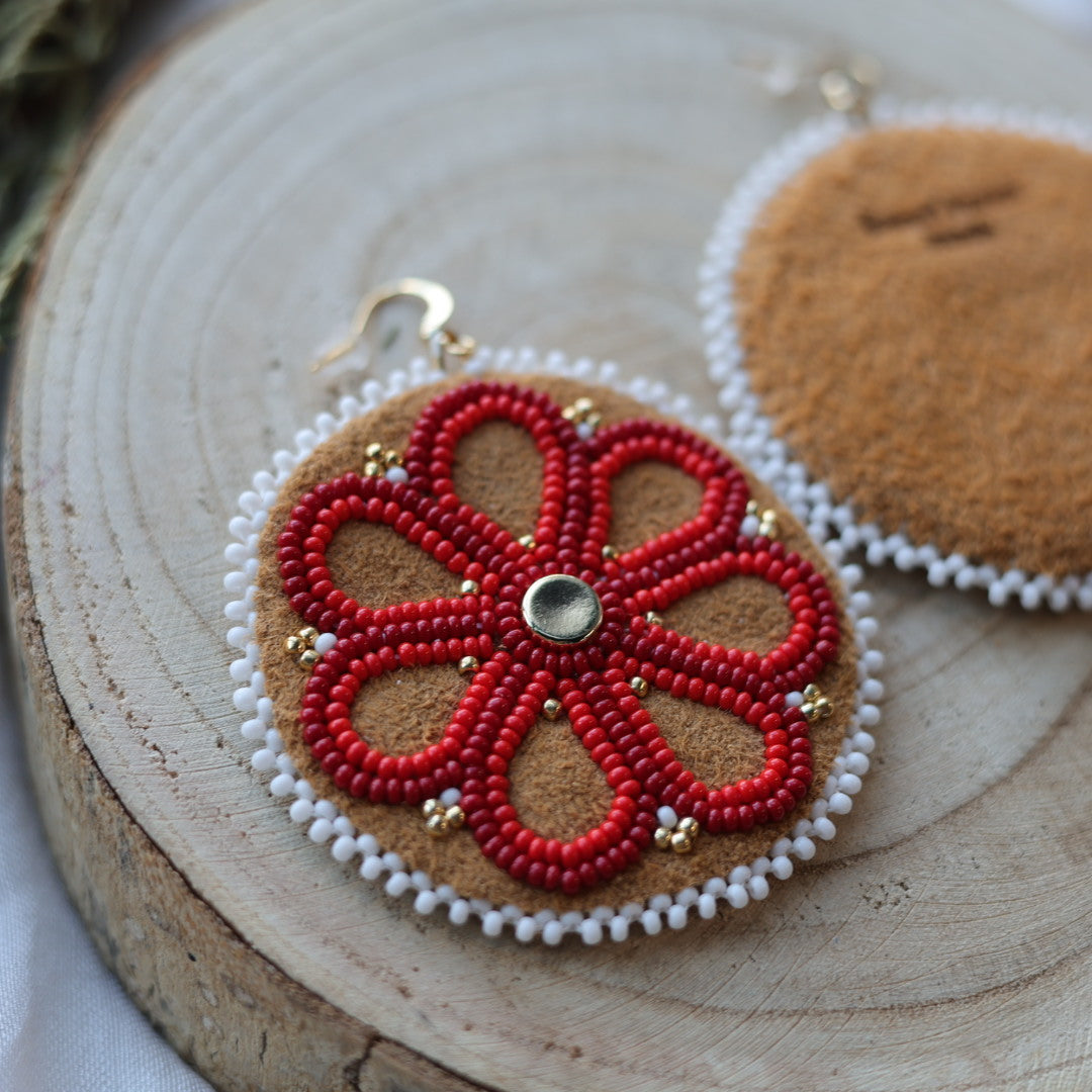 Boreal Forest Beads Floral Beaded Moose Hide Earrings