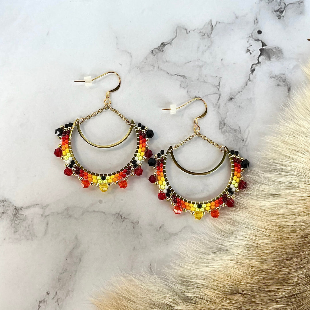 Rebelina Beaded Brass Crescent Earrings