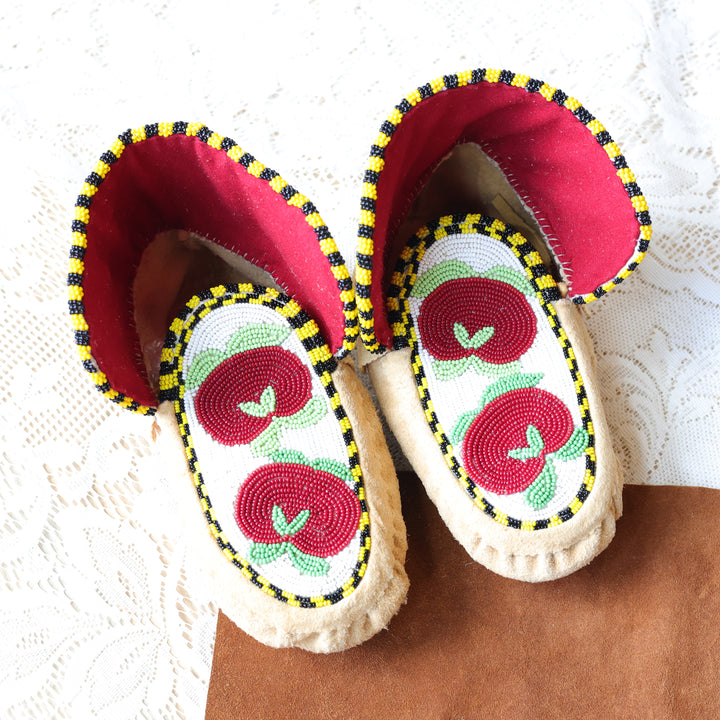 Jeannie A. Traditional Smoked Hide Beaded Apple Moccasins