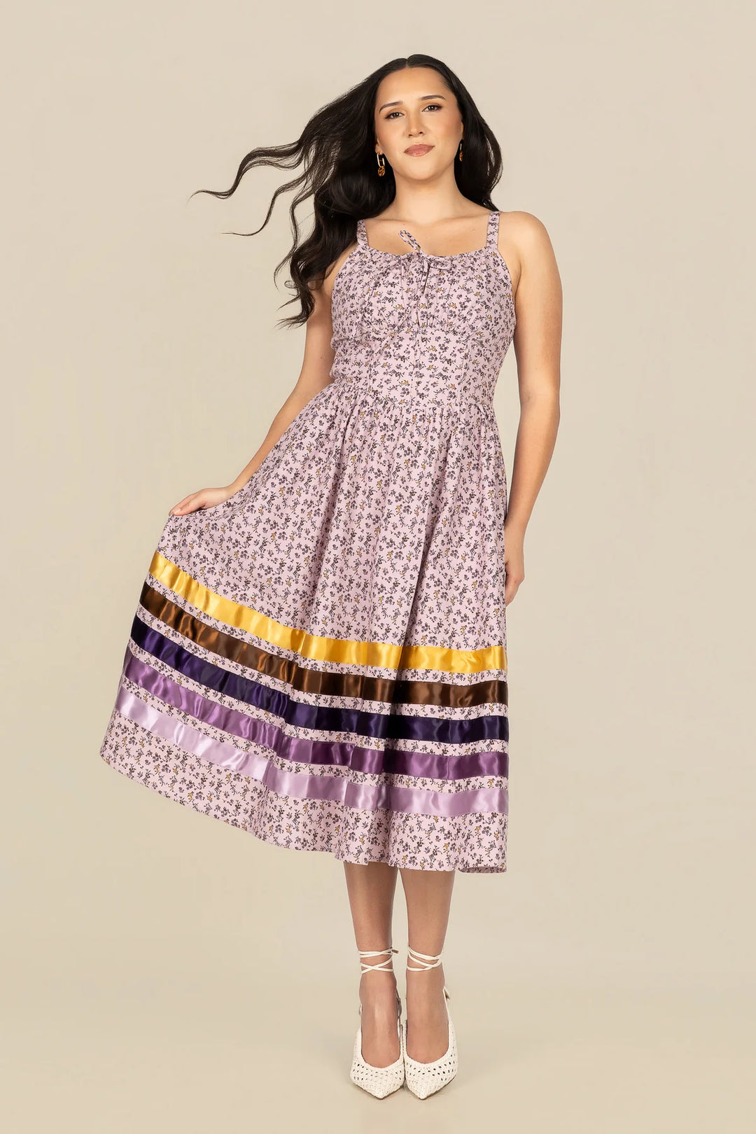 B. YELLOWTAIL Corset Midi Ribbon Dress- Lavender