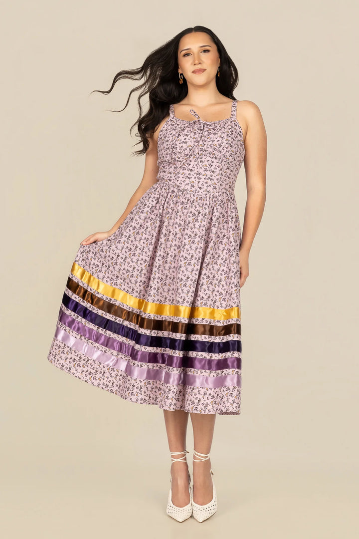 B. YELLOWTAIL Corset Midi Ribbon Dress- Lavender