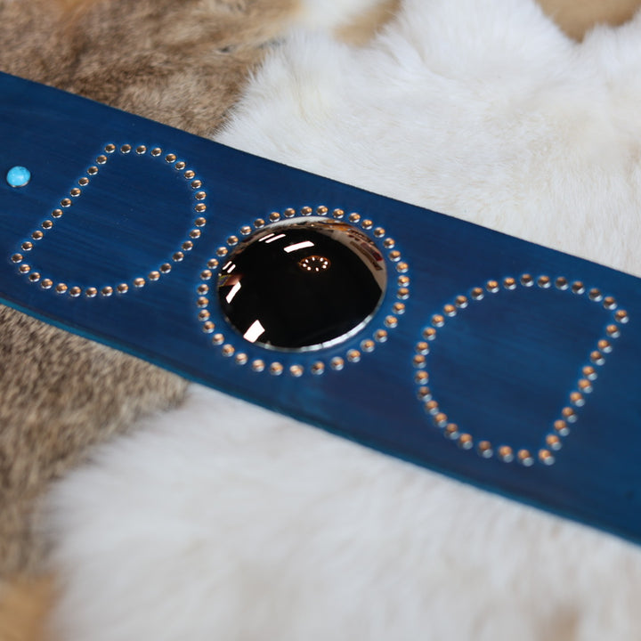 Iskotew Pahkekin 41" Moon Phase Blue Leather Belt