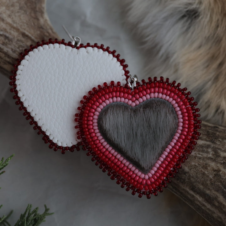 Keegan W. Seal Fur Beaded Heart Earrings