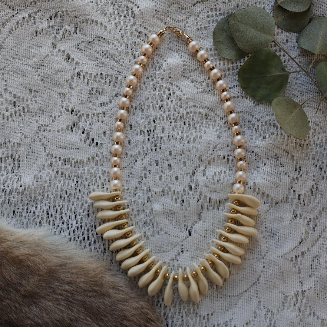 Prairie Sage Beadwork Pearl & Imitation Elk Ivory Set