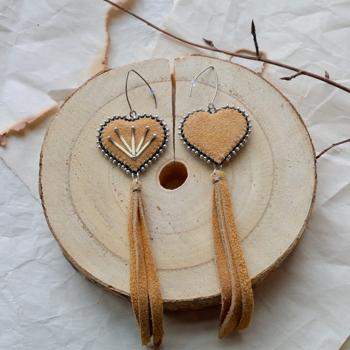 Windy North Designs Moose Hide Heart Drop Earrings
