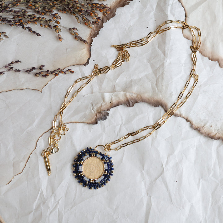 TLee Beads Navy Beaded Hide Pendant Necklace