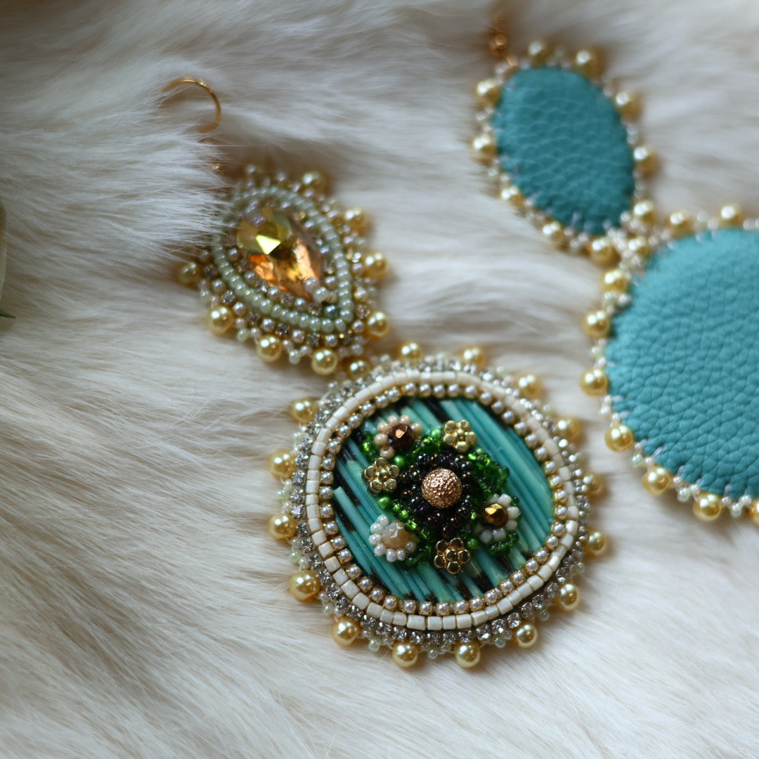 Mercedes G. 3D Floral Quill Double Drop Earrings