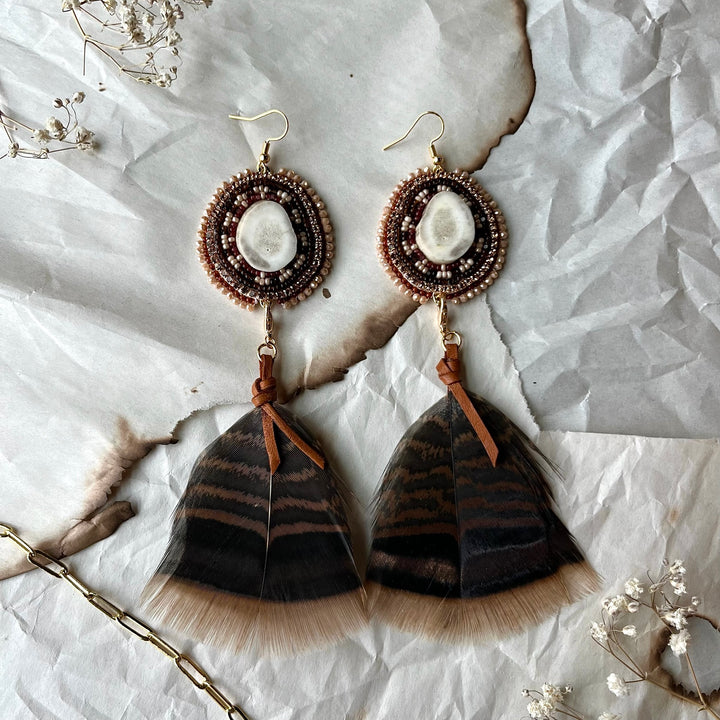 TLee Beads Convertible Beaded Antler & Turkey Feather Earrings