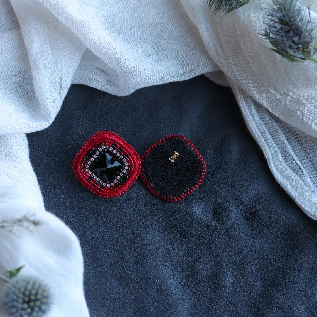 Beth Rose Designs Red & Black Square Beaded Earrings