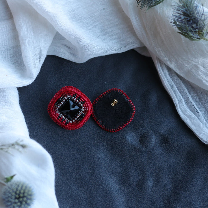 Beth Rose Designs Red & Black Square Beaded Earrings