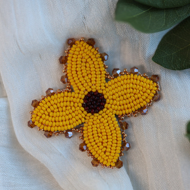 Prairie Beads Yellow Floral Beaded Pin