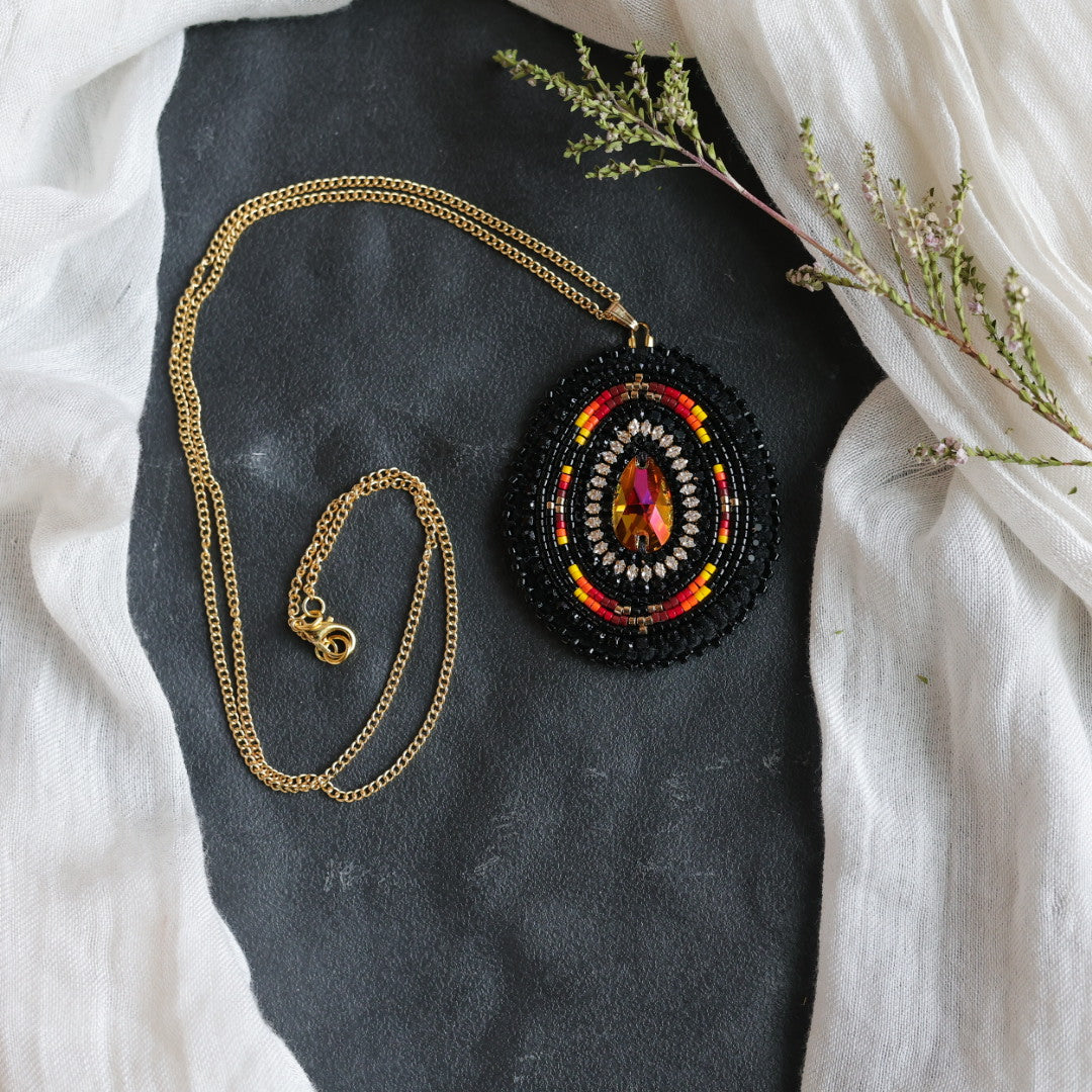 Beth Rose Designs Fire Beaded Pendant Necklace